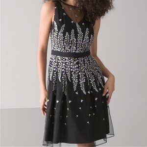 Like New White House Black Market Floral Embroidered Mesh Dress Black Size 14